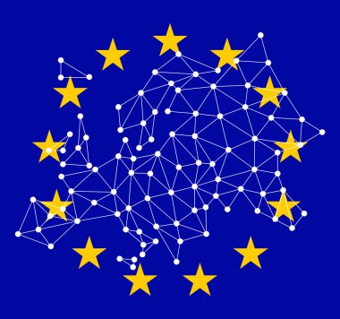 Avrupa poligonal Haritası ile noktalar ve çizgiler arka plan AB bayrağı, ağ bağlantıları üzerinde