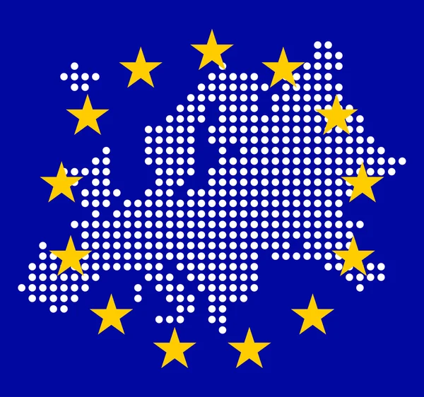 Mapa do pixel da Europa em segundo plano Bandeira da UE — Vetor de Stock