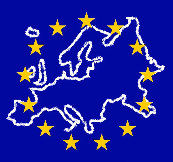 Europe carte du pinceau sur fond drapeau de l'UE — Image vectorielle