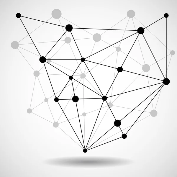 점 및 선, 네트워크 연결, 추상적인 형태와 와이어 메쉬 — 스톡 벡터
