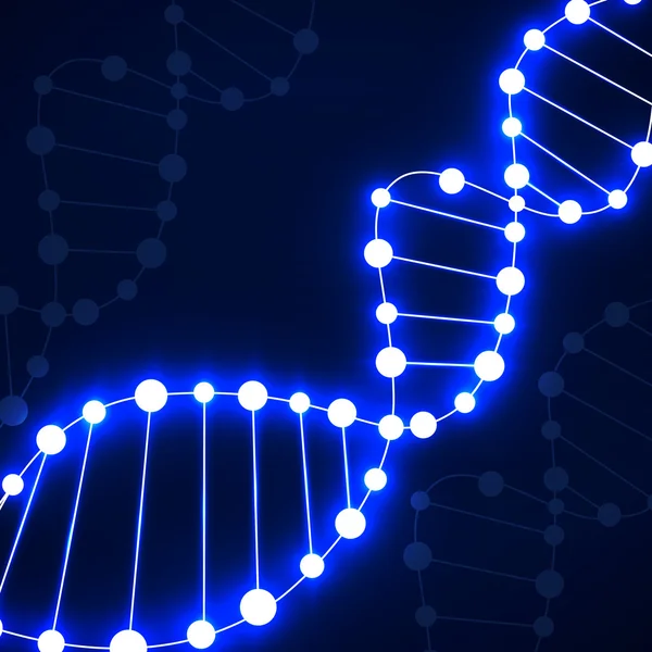 Espiral abstracta de ADN, fondo molecular de neón — Vector de stock