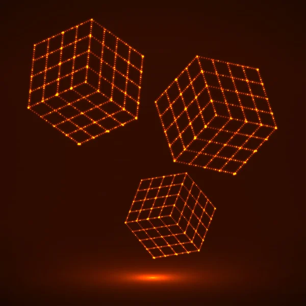 Куб світяться ліній, молекулярна решітка, геометрична форма, мережеве з'єднання — стоковий вектор