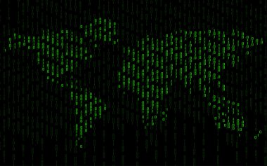 İkili bilgisayar kodu, teknolojik altyapı soyut Dünya Haritası