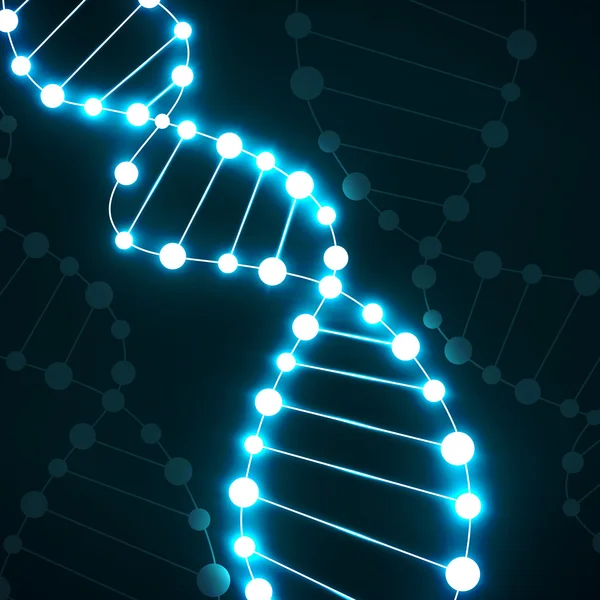 Espiral abstracta de ADN, fondo molecular de neón — Vector de stock