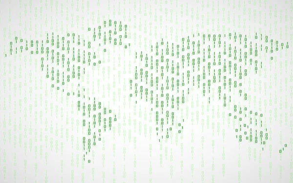 Mapa del mundo abstracto de código informático binario, fondo de tecnología — Archivo Imágenes Vectoriales