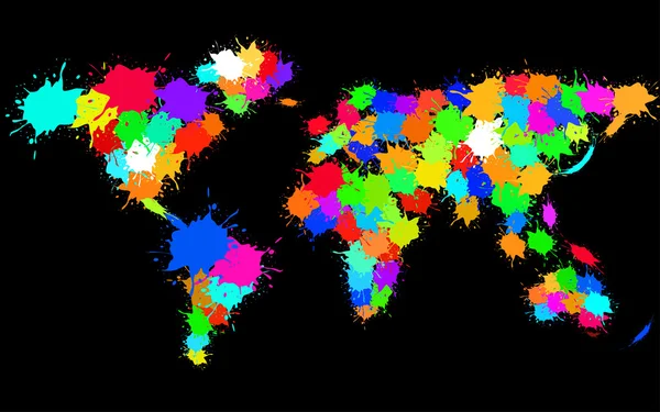 Mapa do mundo abstrato de tinta aquarela colorida — Vetor de Stock