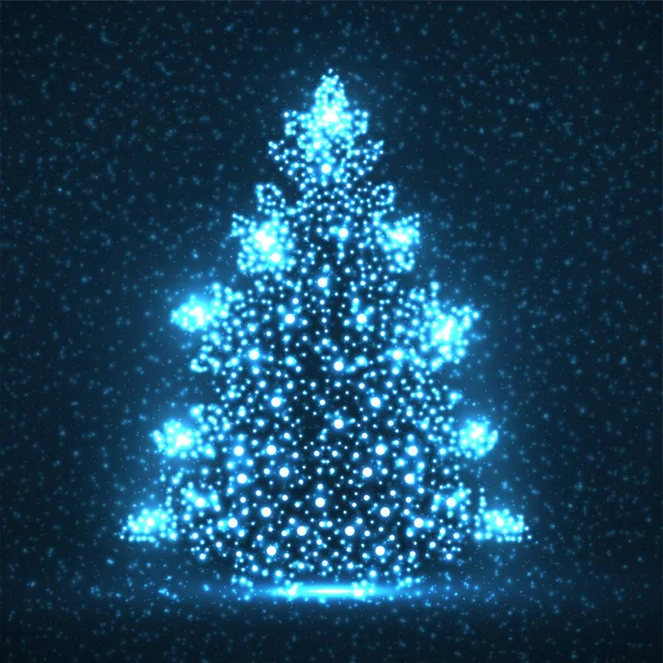Árvore de Natal de néon abstrato com partículas brilhantes. Ilustração vetorial — Vetor de Stock