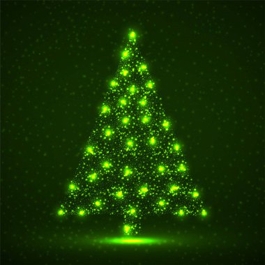Parlayan parçacıkların soyut noel ağacı, vektör illüstrasyonu