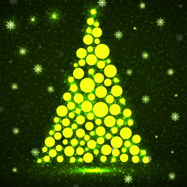 Árbol de Navidad de neón abstracto con círculos brillantes — Vector de stock