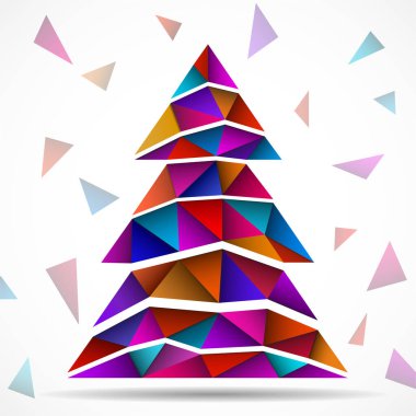 Renkli üçgenleri olan soyut noel ağacı. Vektör