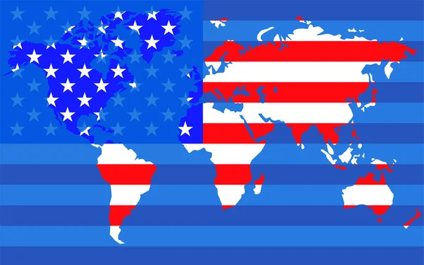 World map with flag United States of America — Stock Vector