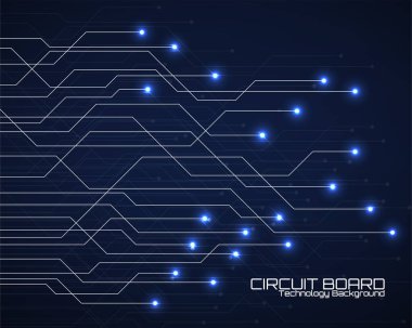 Parlak devre kartı ve neon teknoloji tasarımı olan soyut bir arkaplan. Vektör illüstrasyonu