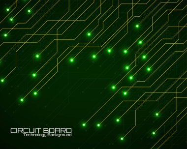 Parlak devre kartı ve neon teknoloji tasarımı olan soyut bir arkaplan. Vektör illüstrasyonu