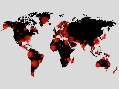 Koronavirüs salgınının dünya haritası. Covid-19. Kapsamlı harita. Yıllık salgınlar. Vektör arkaplanı