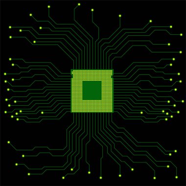 İşlemci. Mikroişlemci. Mikroçip. Devre kartı. Vektör çizimi. Eps 10