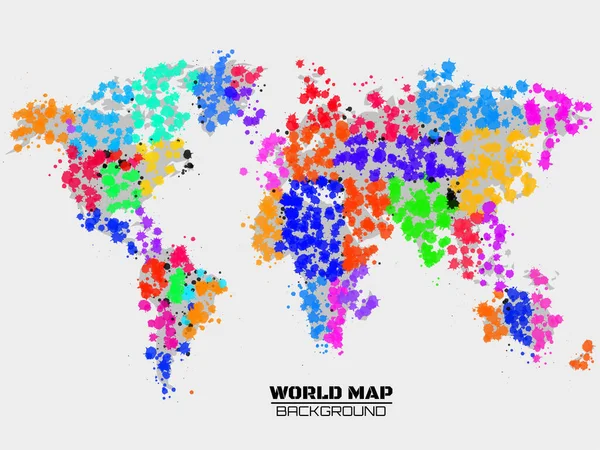 Абстрактная карта мира в виде пятен, разноцветных чернильниц, распылителей. Векторная иллюстрация — стоковый вектор