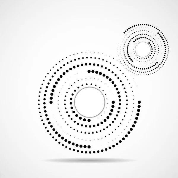 Círculos punteados abstractos, logo interior con sombra. Puntos en forma circular. Efecto semitono, elemento de diseño. Vector — Archivo Imágenes Vectoriales