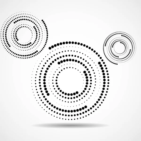 Abstract gestippelde cirkels, logo binnenin met schaduw. Stippen in cirkelvorm. Halftone effect, design element. Vector — Stockvector