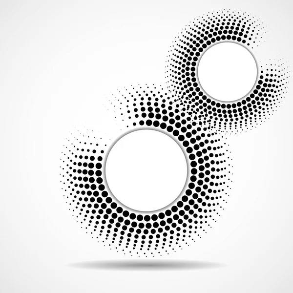 Abstract dotted circles, logo inside with shadow. Dots in circular form. Halftone effect, design element. Vector — Stock Vector