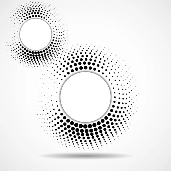 Cercles en pointillés abstraits, logo à l'intérieur avec ombre. Pois en forme circulaire. Effet demi-teinte, élément design. Vecteur — Image vectorielle