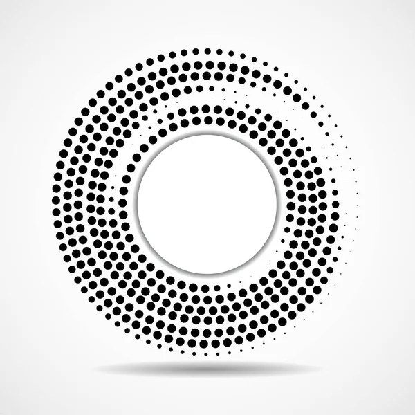 Círculos pontilhados abstratos, logotipo dentro com sombra. Pontos em forma circular. Efeito de meio-tom, elemento de design. Vetor — Vetor de Stock