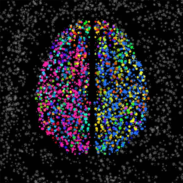 Abstrakcyjny ludzki mózg z kolorowymi plamami tuszu, rozpryskami gruntu. Ilustracja wektora — Wektor stockowy