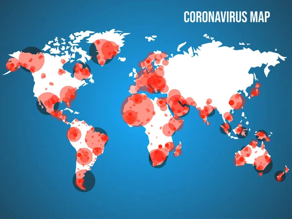 Världskarta över coronavirus pandemi. Covid-19. Covid karta. Sjukdomsutbrott per år. Vektor bakgrund — Stock vektor