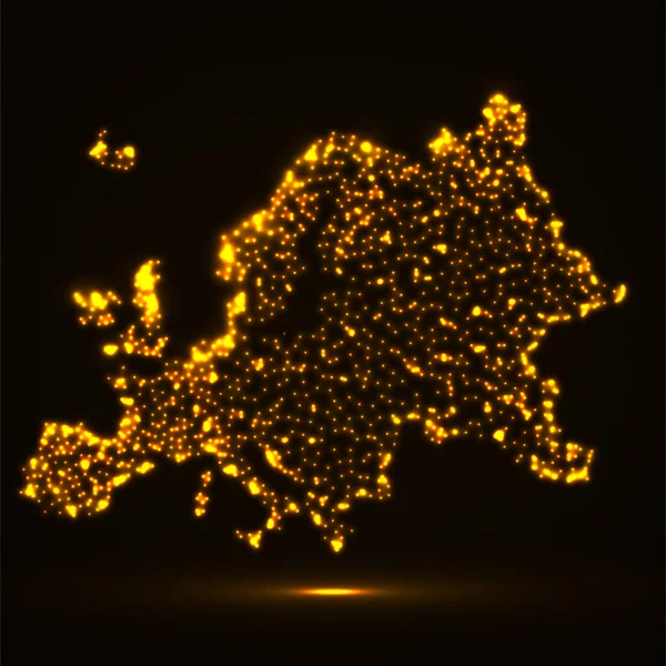 Mappa Dell Europa Con Particelle Luminose Sfondo Luminoso Illustrazione Vettoriale — Vettoriale Stock