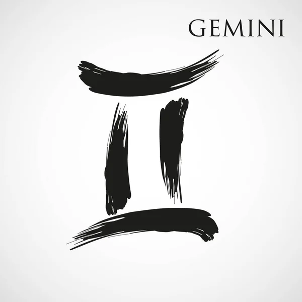 Symbole Zodiaque Gemini Isolé Sur Fond Blanc Coup Pinceau Gémeaux — Image vectorielle