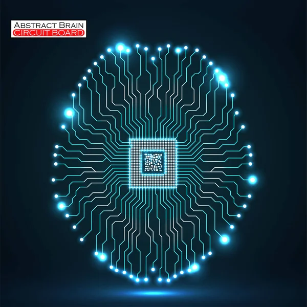 Neon astratto cervello tecnologico, intelligenza artificiale con cpu, circuito stampato. Illustrazione vettoriale — Vettoriale Stock