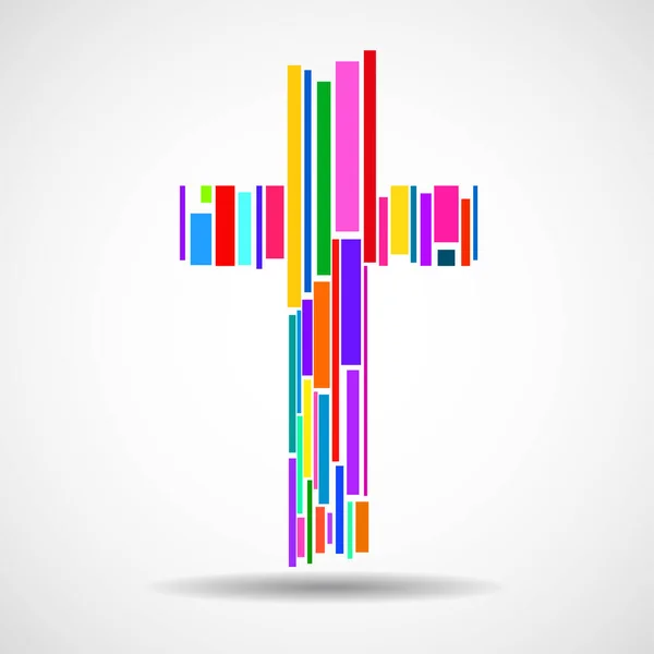 Abstract cross with colorful lines. Christian Symbol. Sign of lines. Vector illustration — Stock Vector