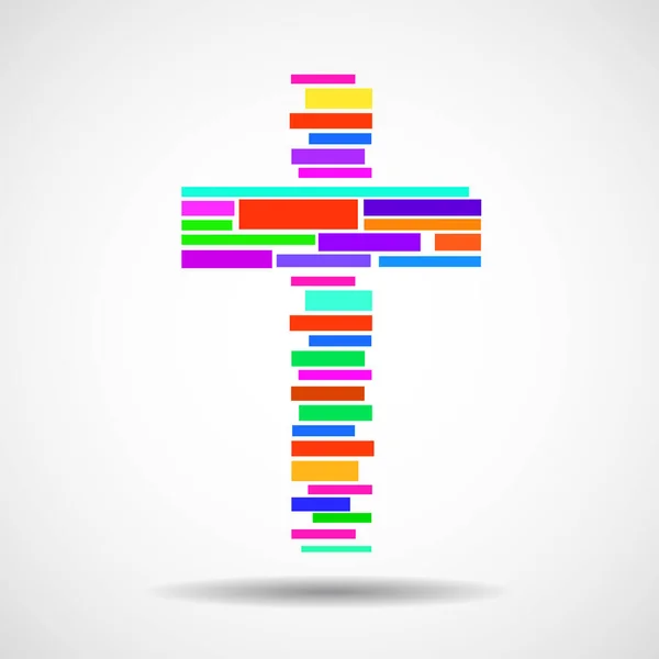 Abstrakcyjny krzyż z kolorowymi liniami. Symbol chrześcijański. Znak linii. Ilustracja wektora — Wektor stockowy