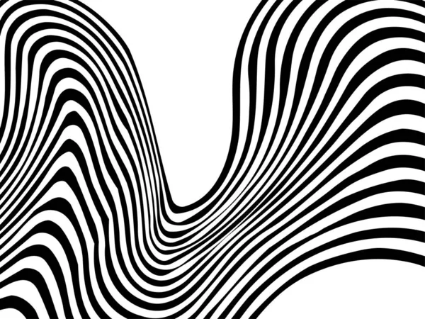 Siyah beyaz çizgili, fütürist dalgalı soyut arkaplan — Stok Vektör