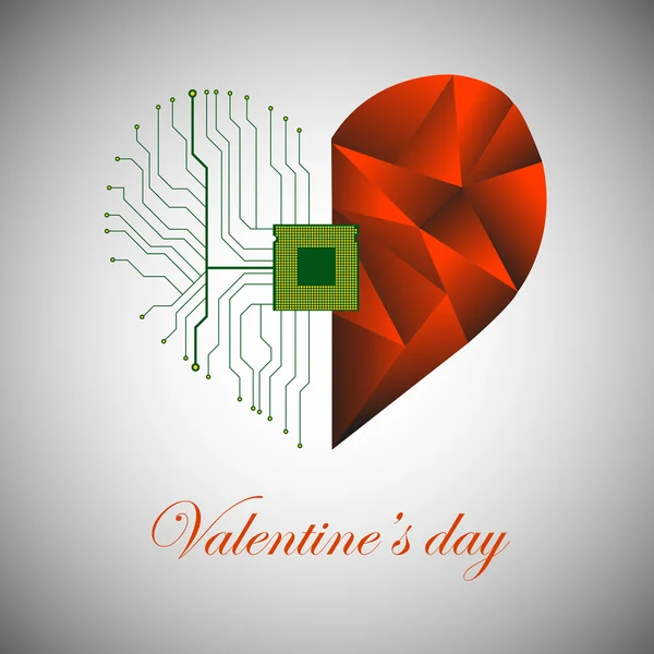 Leiterplatte mit Prozessor in Herzform. glücklicher Valentinstag. Vektor-Illustration — Stockvektor