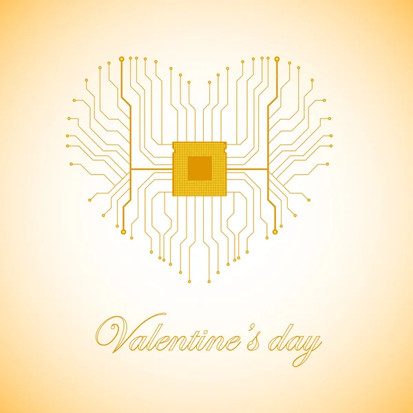 Leiterplatte mit Prozessor in Herzform. glücklicher Valentinstag. Vektor-Illustration — Stockvektor