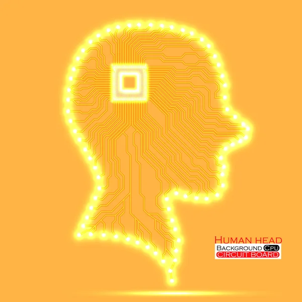 Neon human head. Cpu. Circuit board. Vector illustration. Eps 10 — Stock Vector