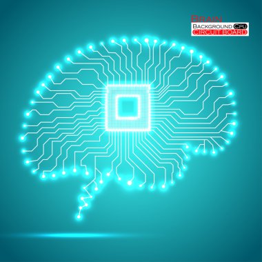 Neon beyin. CPU. Devre kartı. Vektör çizim. EPS 10