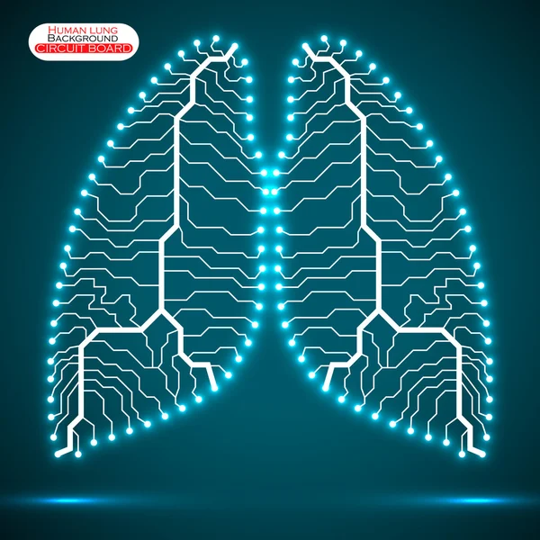 Neón pulmón humano. Placa de circuito. Ilustración vectorial. Eps 10 — Vector de stock