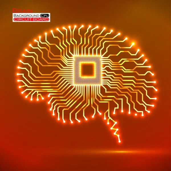 Neon brain. Cpu. Circuit board. Vector illustration. Eps 10 — Stock Vector