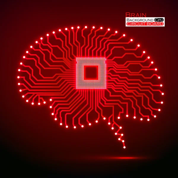 Neon hersenen. CPU. Printplaat. Vectorillustratie. EPS-10 — Stockvector