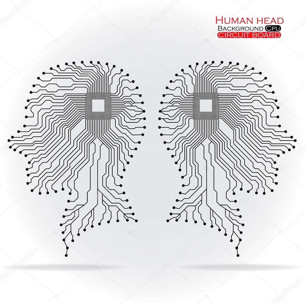 Human head. Cpu. Circuit board. Vector illustration. Eps 10
