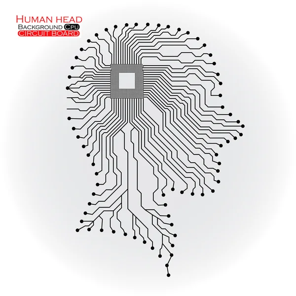 Human head. Cpu. Circuit board. Vector illustration. Eps 10 — Stock Vector