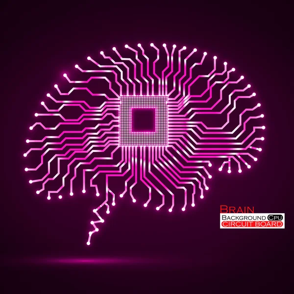 Neon brain. Cpu. Circuit board. Vector illustration. Eps 10 — Stock Vector