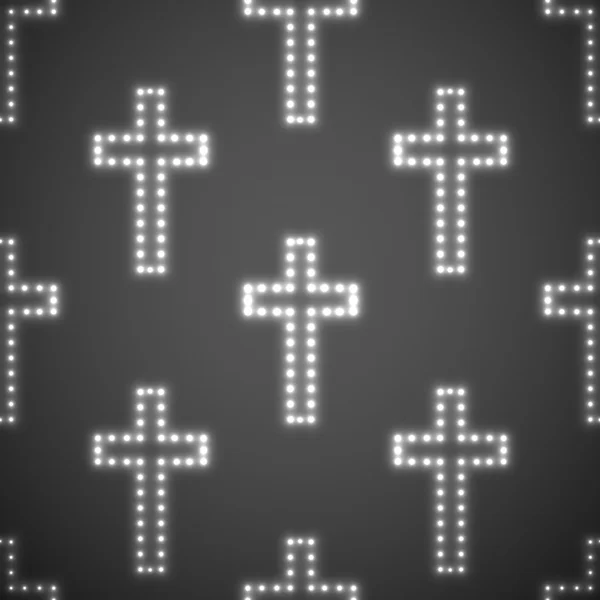 Glühende religiöse Kreuze durchziehen ein nahtloses Muster. Vektorillustration. Folge 10 — Stockvektor
