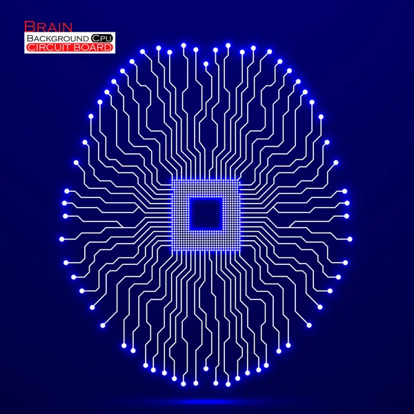 Il cervello al neon. Cpu. Circuito. Illustrazione vettoriale. Eps 10 — Vettoriale Stock