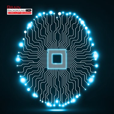 Neon beyin. CPU. Devre kartı. Soyut teknolojik altyapı. Vektör çizim. EPS 10