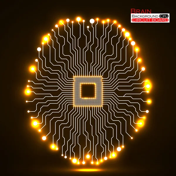 Neon brain. Cpu. Circuit board. Abstract technology background. Vector illustration. Eps 10 — Stock Vector