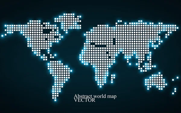 Mapa do mundo abstrato. Estilo de tecnologia com efeito brilhante. Fundo de pixel colorido. Ilustração vetorial. Eps 10 — Vetor de Stock