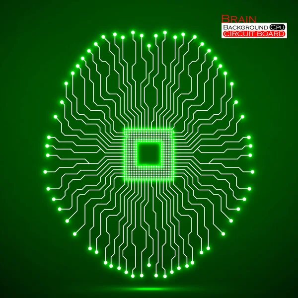 Neon brain. Cpu. Circuit board. Abstract technology background. Vector illustration. Eps 10 — Stock Vector