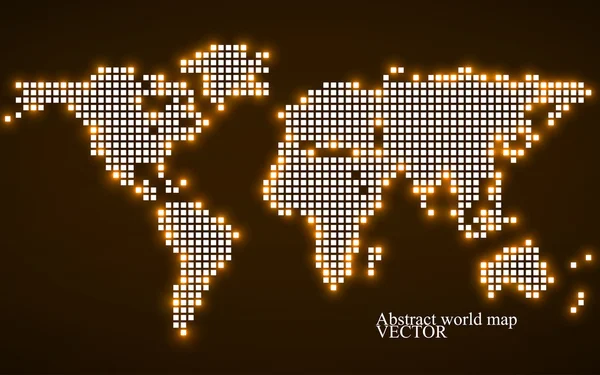 Abstract world map. Technology style with  glowing effect. Colorful pixel background. Vector illustration. Eps 10 — Stock Vector